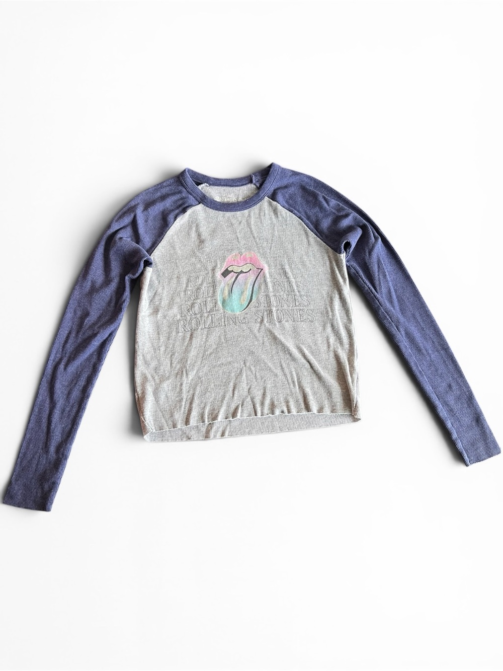 American Eagle Rolling Stones Cropped Raglan Tee Small Y2K Grunge Graphic Top
